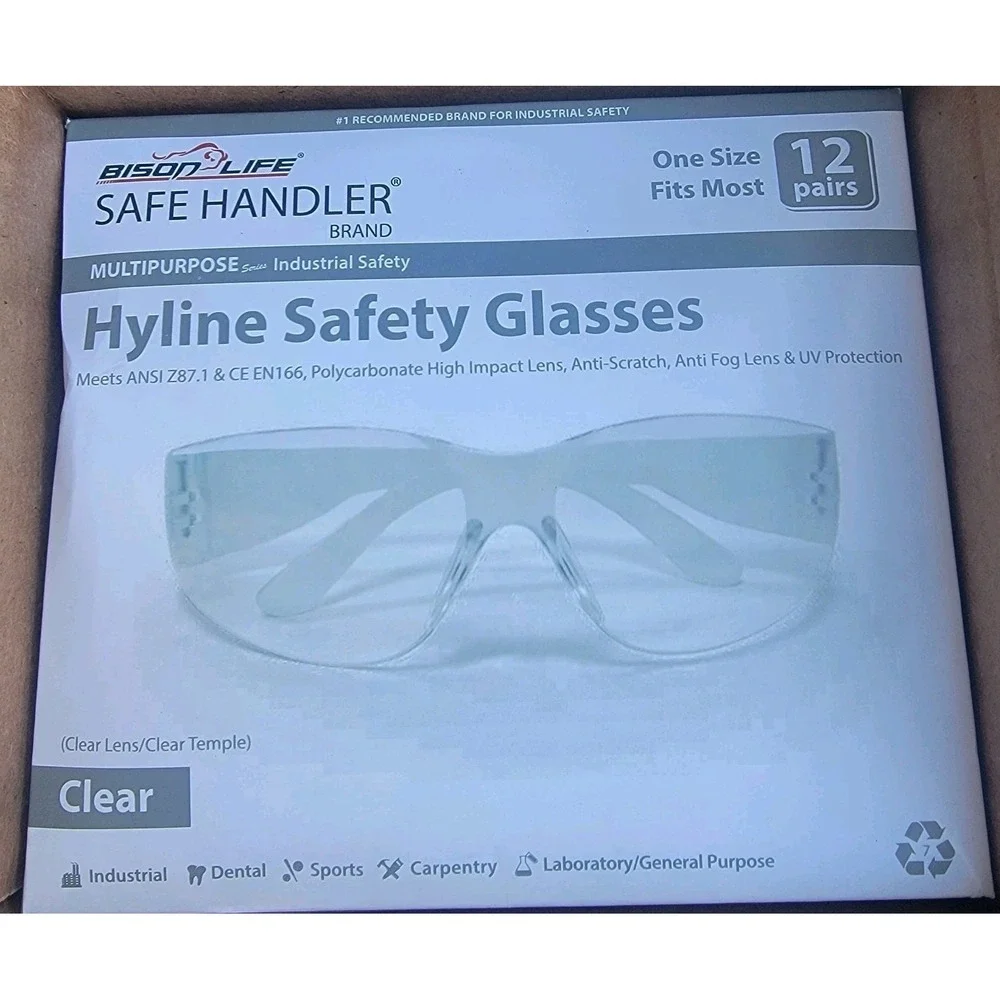 Hyline Clear Safety Glasses, ANSI Z87.1, Anti Fog & Anti Scratch, Pack of 12 NEW